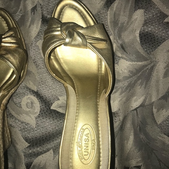 Gold Rope Canvas Wedge Sandals - Picture 6 of 7